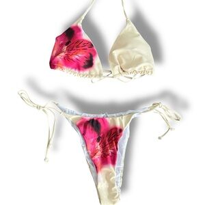 SHEIN Bikini Women’s Sz L Pink and Yellow Set Floral Swimwear Beach Hawaii